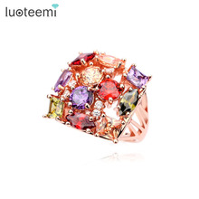 LUOTEEMI-Anillo de boda grande y cuadrado para mujer, sortija de boda con piedras de zirconia AAA pavimentada, Multicolor, alta calidad 2024 - compra barato