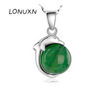 925 sterling silver + green chalcedony Beautiful big dolphin Pendants with chain Animal Necklace Fashion Jewelry For Women 2024 - buy cheap