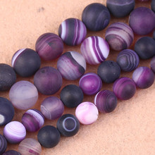 4-14mm Natural Round Matte Frost Purple Banded Agates Stone Beads Stripe Onyx Loose DIY beads For Jewelry Making Beads 15'' Gift 2024 - buy cheap