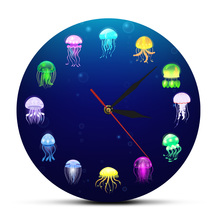 Colorful Printed Jellyfish Wall Clock Home Decor Sea Jellies Decorative Living Room Wall Watch Marine Animals Nursery Wall Art 2024 - buy cheap