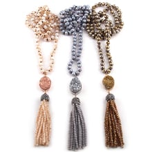 Free Shipping Bohemian Tribal Jewelry Glass Crystal long Knotted Druzy Link Crystal Tassel Necklace 3 Color 2024 - buy cheap