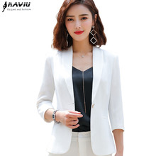 Naviu New Fashion Blazer Women 2019 Summer Clothes Half Sleeve White Coat Office Lady Work Wear Plus Size Tops 2024 - buy cheap