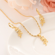 Oro Dubai India corazón flor Rosa cuelga pendientes collar juegos de joyas para mujer niñas boda bridalJewelry accesorios regalo 2024 - compra barato