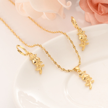 Gold Dubai India heart flower rose dangle Earrings Necklace Jewelry Sets for Women Girls wedding bridalJewelry  accessories gift 2024 - buy cheap