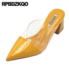 Leather High Heel Shoes Transparent Yellow Sexy Clear Pointed Toe Sandals Pvc 5 Slippers Chunky Slides Women Mules Summer 2021 2024 - buy cheap