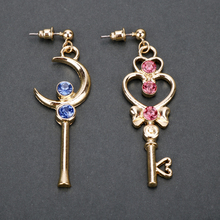Anime Jewelry Gold Color Heart Charm Red Blue Crystal Earrings Moon Magic Wand Key Shape Earrings for Women Girl 2024 - buy cheap