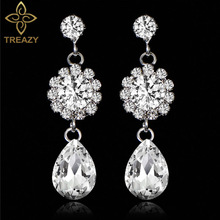 Pendientes colgantes de cristal elegantes para mujer, aretes de flor para fiesta, boda, novia 2024 - compra barato