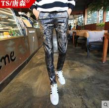 New 2016 men's fashion Spring male leather pants male slim skinny tight PU motorcycle pants trousers singer costumes clothing 2024 - buy cheap