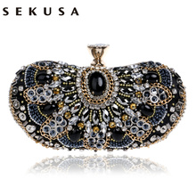 SEKUSA Vintage Beaded Women Evening Bags Rhinestones Wedding Handbags Diamonds Pearl Handle Chain Shoulder Messenger Bags 2024 - buy cheap