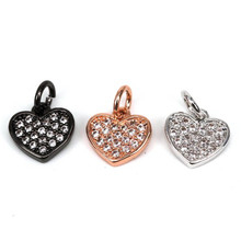 Heart charm pendant for necklace/bracelet Micro Pave black Cubic Zircon charms 2024 - buy cheap