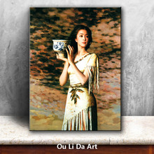 Chinese women ceramic bottle landscape canvas printings oil painting printed on canvas home room wall art decoration picture 2024 - buy cheap