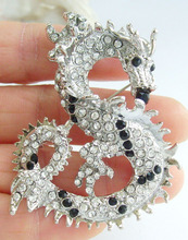Unique Chinese Dragon Brooch Pin Pendant Clear Black Rhinestone Crystal EE02980C8 2024 - buy cheap