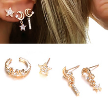 Starbeauty 4pcs/lot Bright Star Moon Ear Piercing Helix Piercing Tragus Nose Ring Fake Piercing Earrings Set Pircing Ear Jewelry 2024 - buy cheap