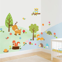Cartoon Forest animals Wall Sticker kids rooms living room Decals wallpaper bedroom nursery background home decor stickers 2024 - buy cheap