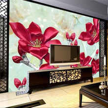 beibehang wallpaper Marble Living room backdrop embossed flowers lilies lily video 3D large wall mural wallpaper Modern painting 2024 - buy cheap
