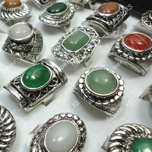 60Pcs Hot Whole Natural Stone Tibet Silver Plated Rings for Vintage Women Jewelry Free Shipping  RL074 2024 - buy cheap