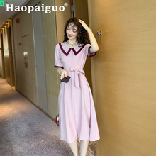 Preppy Style Summer Dress 2019 Short Sleeve Corset Vintage Pink Dress Women with Sashes Office Dress Plus Size Zomerjurk Dames 2024 - buy cheap