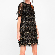 Женское коктейльное платье с коротким рукавом 1920s, черное кружевное бальное платье с блестками и кисточками, 2019 2024 - купить недорого