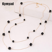Kymyad Fashion Gold Color Double layer Long Sweater Chain Necklaces For Women Bijoux Cubic Crystal Beads Necklaces & Pendants 2024 - buy cheap
