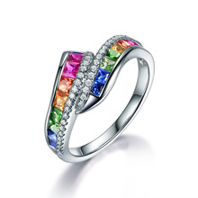 Anillo Chapado en plata para mujer, anillo de boda de arcoíris de piedra de Color elegante, joyería de moda, anillos de compromiso de amor de promesa, Anec 2024 - compra barato