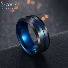 Anel de aço inoxidável uzone 8mm, anel preto azul para homens e mulheres, bandas de casamento, joias com sulco do arco-íris na moda, tamanho dos eua 2024 - compre barato