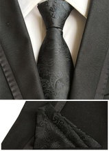 Unique Designer's Ties Classic Black Paisley Necktie with Woven Handkerchief for Men 2024 - buy cheap