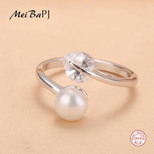 [MeiBaPJ]High Quality Natural Freshwater Pearl Adjustable Ring for Women Real 925 Pure Silver Zircon Heart Ring 2024 - buy cheap