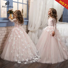 Holy Communion Dresses Ball Gown Long Sleeves Lace Back Button Solid O-neck Flower Girl Dresses Vestido De Daminha New Arrival 2024 - buy cheap