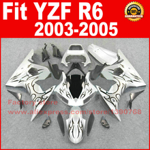 ABS motorcycle fairing kits for YAMAHA R6 2003 2004 2005 black flame silver YZF R6 03 04 05 fairings kit body set U9C 2024 - buy cheap