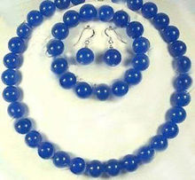 Free shipping@@@@@10mm Blue Round Necklace(20") bracelet(8.5") Earring set A015 2024 - buy cheap