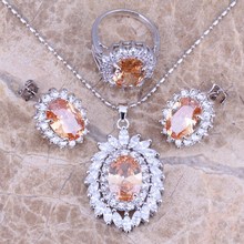 Morganita-conjunto de joyas chapadas en plata y Circonia cúbica, color marrón y blanco, anillo colgante, tamaño 6 / 7 / 8 / 9 / 10 S0067 2024 - compra barato