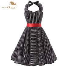 Женское винтажное платье-Холтер SISHION, черное, красное, розовое, в горошек, в стиле 50-х, повседневное, летнее, VD0080, размера плюс 2024 - купить недорого