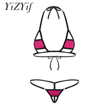 YiZYiF Women Sexy Set Micro Bikini Swimsuit Lingerie Set Halter Neck Self-tie Mini Bra Top with G-String Briefs Underwear Women 2024 - buy cheap