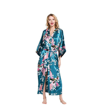 Green Sexy Chinese Women's Kimono Robe Long Robes With Peacock and Blossoms Printed Nightgowns Kimono Bath Gown Sleepwear D128 2024 - buy cheap