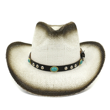 QBHAT-sombrero negro de paja para mujer, sombrero negro de papel para pintar, estilo vaquero de Jazz, sombrilla de ala grande para exteriores, Panamá 2024 - compra barato