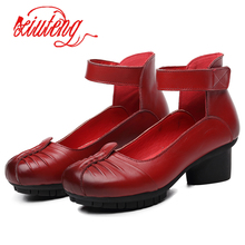 Xiuteng-zapatos de tacón cuadrado medio para mujer, calzado de tacón con correa en el tobillo y punta redonda, estilo nacional, para primavera y otoño, nuevo 2024 - compra barato