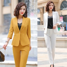 Blazer amarillo Formal para mujer, trajes de negocios para mujer, pantalones de verano y Ropa de Trabajo, trajes de oficina OL 2024 - compra barato
