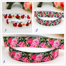 5/8'' Free shipping Fold Elastic FOE ladybug flowers printed headband headwear hairband diy decoration wholesale OEM P5963 2024 - buy cheap