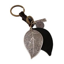 Cute Car Keychain For Women Men Punk Vintage Pattern Leaf  Key Ring Holder Genuine Leather Key Chains Bag Pendant Accessories 2024 - buy cheap