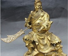 YM  321  Chinese Brass Dragon Beast Knife Seat Guan Gong Guan Yu Warrior God Statue 2024 - buy cheap