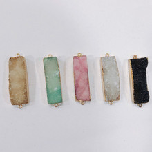 Rectangle Druzy Connectors Gold Plating Natural Gem Stone Black Blue Green White Crystal Cluster Pendants for Jewelry Making 2024 - buy cheap