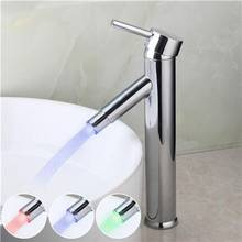 Bathroom LED basin faucet mixer water tap, Copper water tap sink basin faucet chrome,Brass single hole basin faucet hot and cold 2024 - buy cheap
