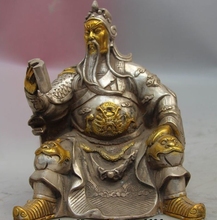 China Branco Cobre Prata Dragão Gong Guan Yu Guerreiro Estátua de Buda de Ler O Livro 2024 - compre barato