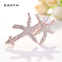 EASYA-horquilla de doble estrella de mar para mujer, accesorios para el cabello, horquillas de perlas de imitación de cristal, Color dorado 2024 - compra barato