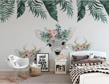 Customized large-scale 3D mural wallpaper Nordic style hand-painted watercolor deer flowers plants children's room background 2024 - buy cheap
