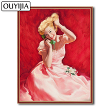 OUYIJIA-pintura de diamante 5D Retro Monroe, decoración de belleza al óleo, Rosa artística, chica, pintura de diamante artesanal, Sexy, mosaico de diamantes de imitación de Cruz 2024 - compra barato