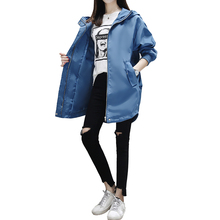 Plus Size Women's Trench Coat 2019 Spring Autumn New Large Size  Long Sleeve Hooded Solid Color Slim Windbreaker Coat Q86 2024 - buy cheap