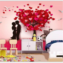 Beibehang papel de parede personalizado para decoração de casa sala de estar quarto mural em formato de coração árvore pássaro bicicleta casal romântico mural de casamento 2024 - compre barato