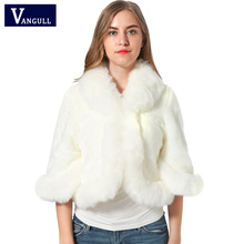 Vangull Faux Fur Coat Women Mink Hair Cape Jacket 2021 Winter Black White Fur Overcoat Imitation Rabbit Fur Faux Fox Collar Coat 2024 - buy cheap
