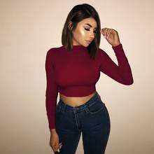 2019 New Fitness Women Crop Top Tshirts Long Sleeve Skinny Women Pullover Tops Female Turtleneck Tees Sexy Slim T Shirts 2024 - buy cheap